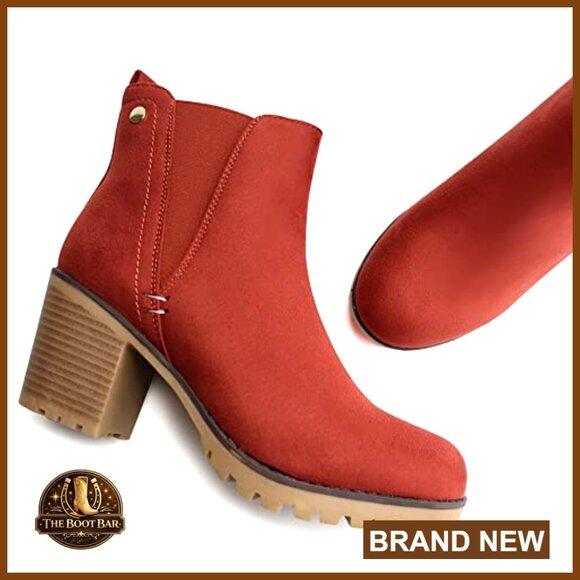 Premium Synthetic Suede Ankle Booties Block Heel Slip On Chelsea Boots - Picture 6 of 7